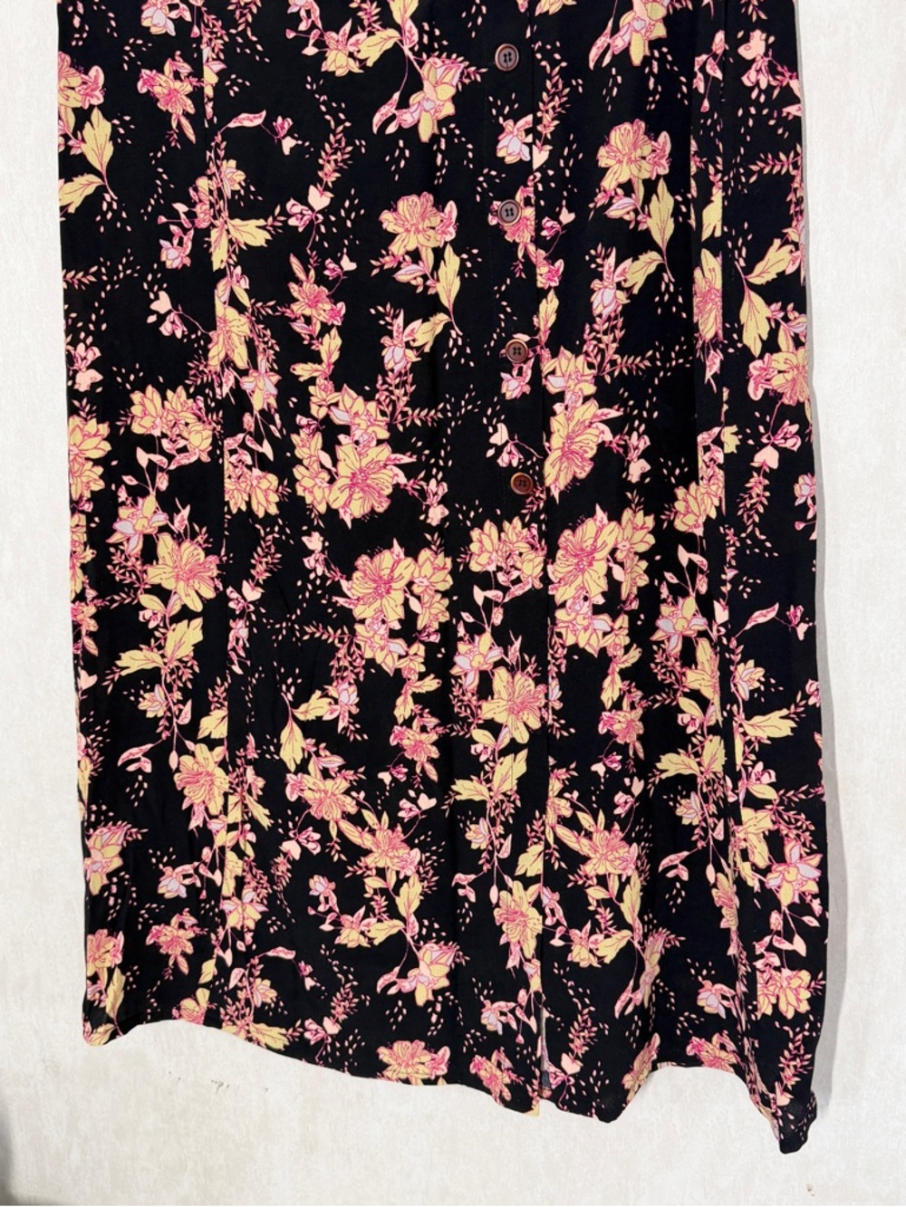 Free People Black Floral Midi Skirt with Pink and Yellow Accents - Picture 7 of 14